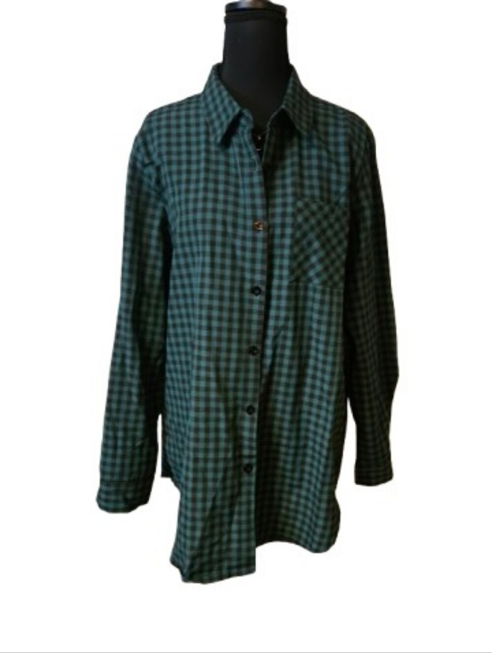 Women's Large Zeagoo Green Plaid Button-Down Shirt